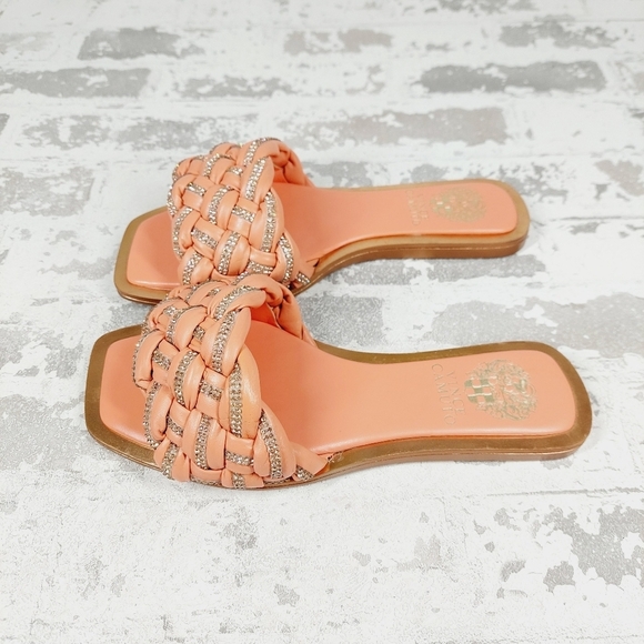 New Vince Camuto Belmiya Woven Leather Puff Embellished Slides E682 - Picture 4 of 10